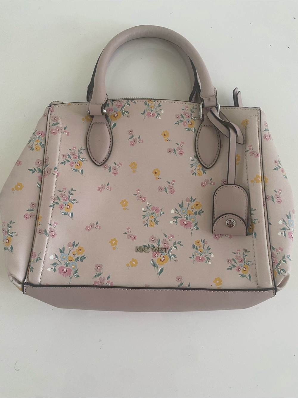 Nine West Pink Floral Satchel with Yellow Accents